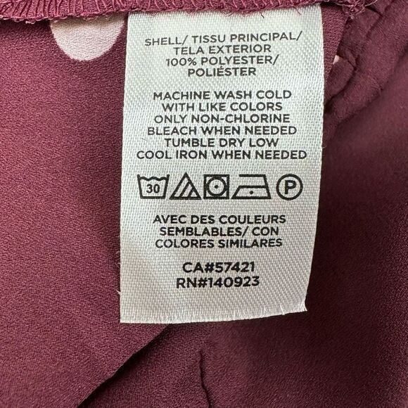 Loft Women's Size M Long Sleeve Split Neck Peplum Blouse Maroon With White Dots - Picture 7 of 11